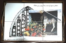 Vassoio in legno con piastrelle in ceramica artistica anni 80/90 Quarata farm co