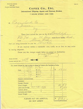 Modulo di spedizione, Copex Co. Inc., agenti di spedizione, 7 Moore Street, New York City