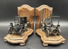 Ferma libri In Legno Ritraente Auto D'epoca in metallo