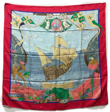 Sciarpa Hermes seta rossa Carre 90 Christophe Colomb decouvre USATA