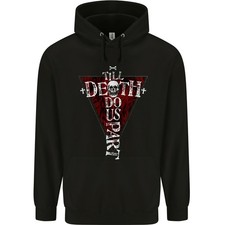Death Do Us Part Felpa Goth Con Teschio Biker Croce Uomo 80% Cotone