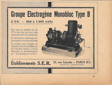 Groupe Electrogène Monobloc Type B, etab. SER  - Advertising  1928