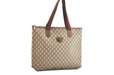 Autentica Borsa Gucci Web Sherry Line GG Plus Tote Bag PVC Pelle Marrone 3658N