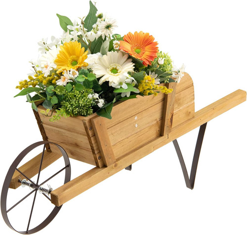 Carriola porta fiori - fiori, legno