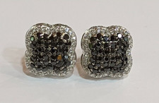 1.50Ct Finto Nero Diamante Grappolo Halo Orecchini a Lobo 14k White Placcato Oro