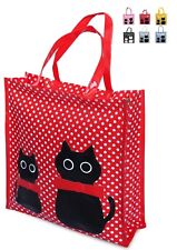 Shopper Borsa Donna In Plastica Busta Spesa Casual Universale Fantasia Gattini