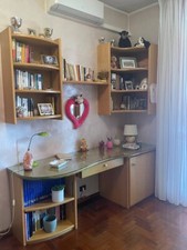 BELLISSIMA scrivania artigianale con piano in vetro + libreria