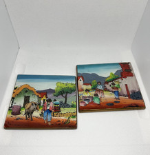 Vintage Arte Peruviana Quadretti dipinti su vetro legno Made In Perù