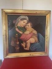 Antico dipinto olio su tela "MADONNA DELLA SEGGIOLA"  Raffaello