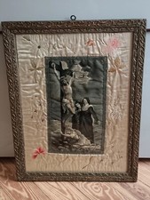 Antica Vecchio Quadro  Arazzo Gesu' Maria Madonna cornice  800 900 antiquariato