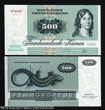 DANIMARCA 500 CORONE P-52 D 1988 JENS LIZARD UNC MONETA DANESE BANCONOTA