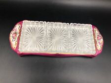 Antipastiera Salsiera cristallo molato 3 scomparti base porcellana Limoges