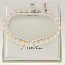 Bracciale perle MILUNA, Perle bianche vere 6-6,5 mm, Oro bianco 18k