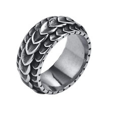 ANELLO UOMO SQUAME DI DRAGO ACCIAIO INOSSIDABILE ARGENTO MISURA 11 US