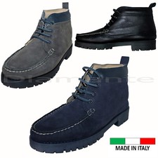 Scarpe Uomo collo alto in Vera Pelle Made In Italy classiche Nuovo 9012V