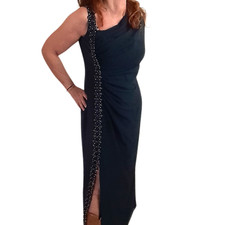 Vestito donna, abito lungo da sera, tubino elegante senza maniche  per cerimonie