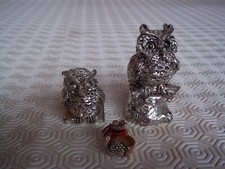4 animaletti in legno argentati gufi e civetta e melograno porta fortuna
