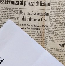 Anni 30  CIRIE' TORINO Articolo Di Giornale D'epoca Incendio Dovuto A Un Fulmine