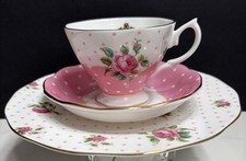 ROYAL ALBERT 3pc CHEEKY PINK TEACUP & SAUCER SET W DESSERT DISH TRIO- AMAZING!!