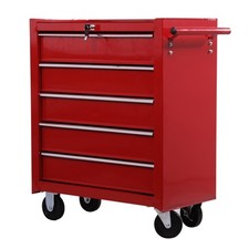 HOMCOM Carrello Porta Attrezzi in Metallo 5 Cassetti e Ruote 67.5x33x77cm Rosso