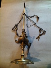 Antico Lume lampada Ad olio Lucerna In Ottone, Con N. 4 Accessori Originali Rara