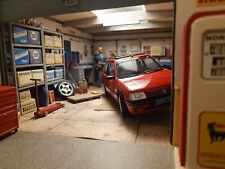 DIORAMA GARAGE VINTAGE 1:18 Fiat Uno Turbo Peugeot 205 Gti Laudoracing Norev