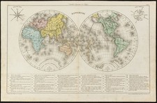 1860ca - Del Mondo Antica Decorativa - Carta Geografica Scuola Antica Mondo
