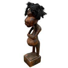 African Rustic Hand Carved Wooden Rope Fertility Tribal Folk Art Figure Ethnic