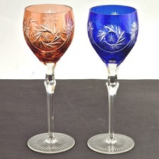 Set 2 Occhiali Vino Vetro Cammeo Levigato a Mano Schleuderstern Um 1960 R688