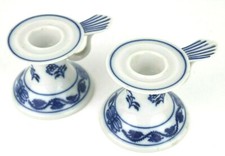 Due Porta Candele ORIGINAL ZWIEBELMUSTER in Porcellana Bianca Blu Czechoslokia