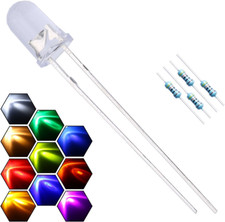 Kit LED 200 Pezzi 5mm, 10 Colori, Lampadine Tonde Trasparenti Assortite + Resistenze 300pz
