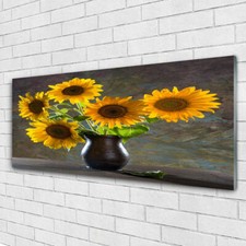 125x50 Quadri su Vetro Acrillico Arte Casa Moderno Girasoli Vaso di fiori