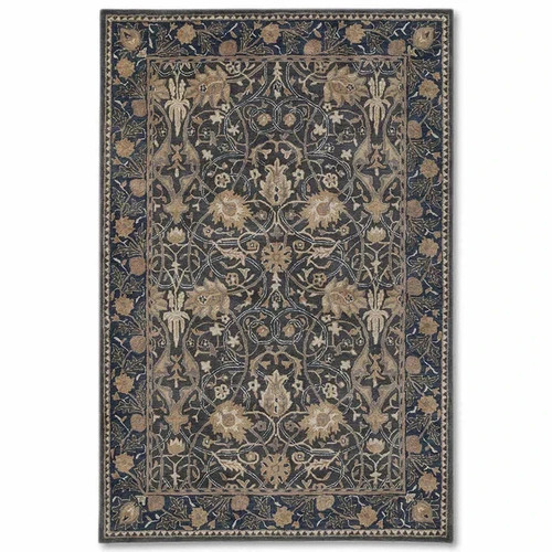 Tappeto lana blu - navy, floreale