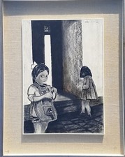 Gino ( Luigi ) Balzola (Torino 1927-1983)"Giochi di bimbi",tecnica mista,quadro 