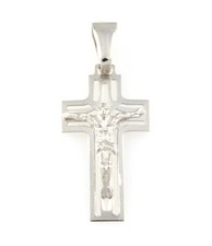 Pendente ciondolo croce con Gesù Cristo realizzatain oro bianco 18 kt 750