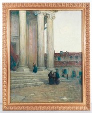 ⚜️ QUADRO GIOVANNI DEPETRIS CHIESA MESSA TORINO EPOCA 1918 DIPINTO OLIO TELA