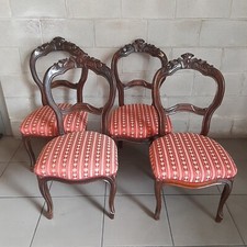 Set 4 sedie antiche legno intagli artigianali imbottitura rossa Italia primi 900