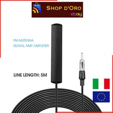 ANTENNA AUTORADIO AMPLIFICATA UNIVERSALE AUTO CON STRISCIA ADESIVA CAVO 5 METRI