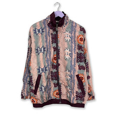 Giacca a vento Vintage a rosa e bordeaux a fantasia con zip anni 80 - Taglia M u