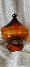 Barattolo In Vetro  Prodotto Da Empoli Color Ambra. Italia Anni '60. Integro. 