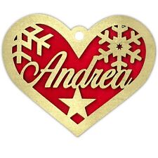 Pallina di natale in legno personalizzata con nome a forma di cuore