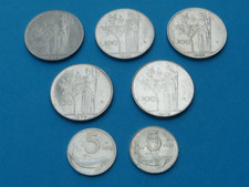 LOTTO 7 MONETE ITALIA 5x100 LIRE 1958 1962 1965 1977 1978 2x5 LIRE 1953 1954