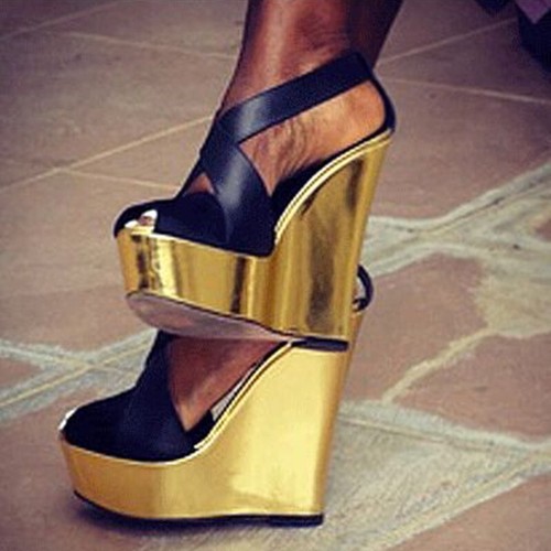 Sandali donna zeppa oro