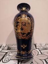 Vaso Royal Satsuma. Made In China. Blu E Oro. Porcellana. Anni 70.