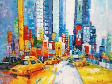 QUADRO MODERNO DIPINTO A MANO OLIO SU TELA IMMAGINE PAESAGGIO CITTÀ XXL 