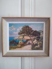 Olio Su Cartone "Paesaggio Costa Azzurra Con Pastore E Pecore" Monogrammato SL