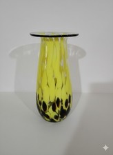 Vaso Vetro MURANO H 26cm LINEA PIÙ Giallo Nero Artigianale con Certificato
