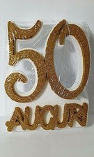 SCRITTA POLISTIROLO 50 ANNI AUGURI ORO GLITTER 24X19 DECORAZIONE FESTA PARTY 