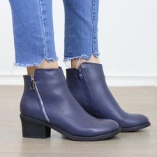 Navy Faux Leather Ankle Boots