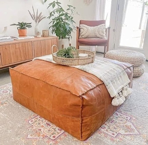 Pouf vintage pelle - pouf,